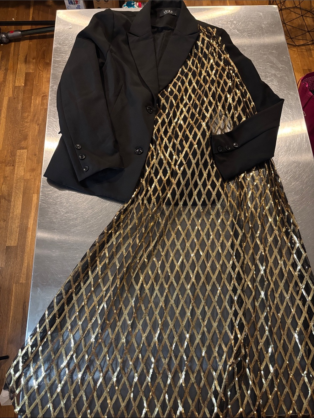 AKIRA Black Jacket with Gold Lattice Flare